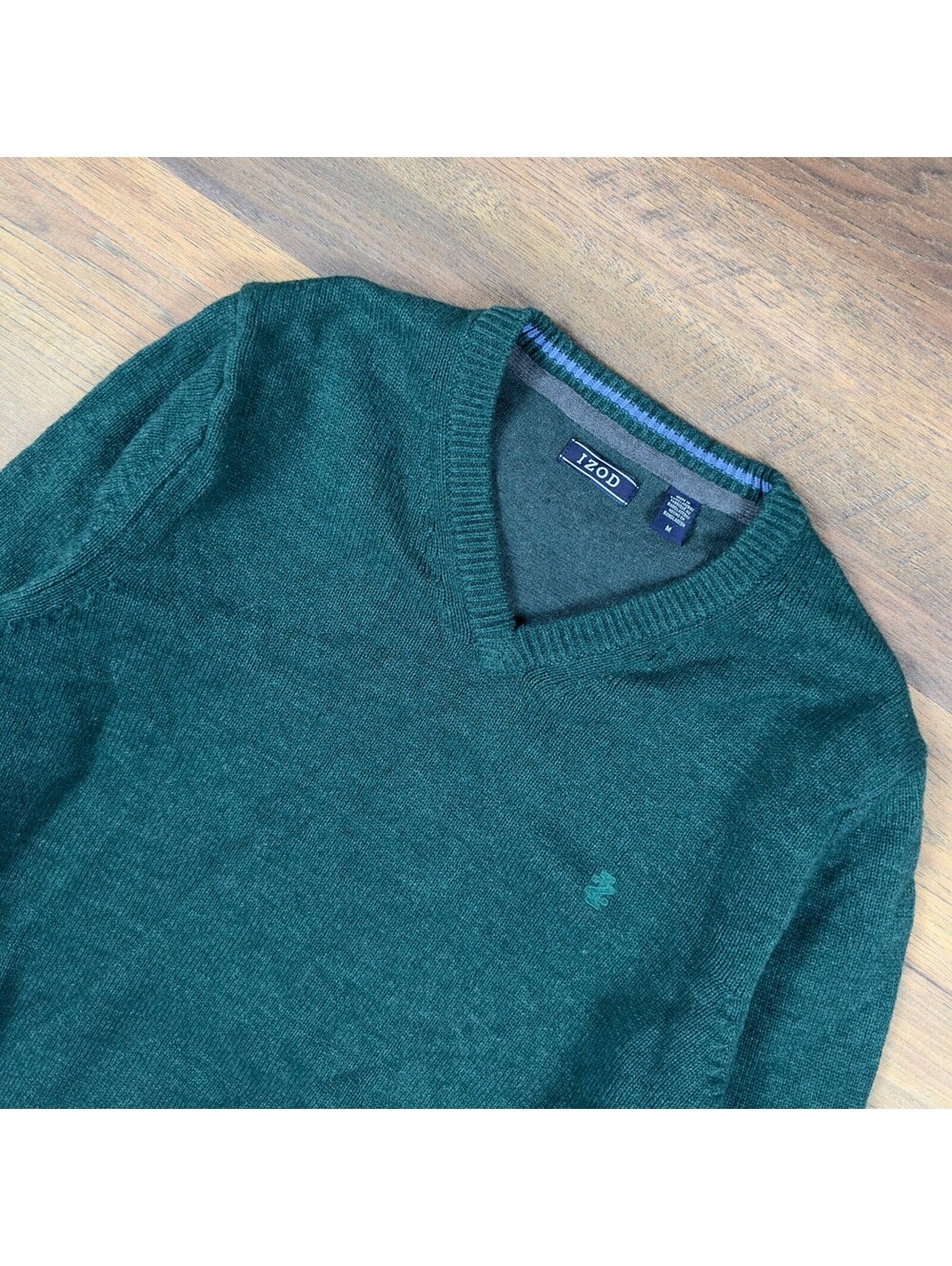 IZOD V-Neck Sweater Mens M Forest Green Marl Knit Ivy League